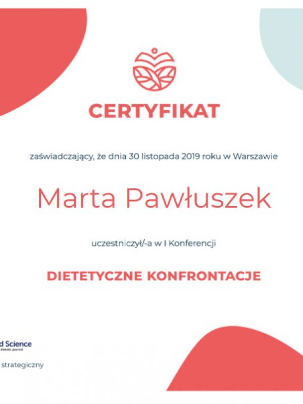 certyfikat konfrontacje dietetyczne